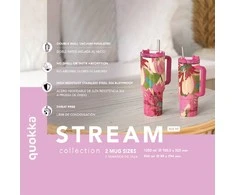 Quokka Stream – nerūdijančio plieno termopuodelis 950 ml su šiaudeliais (violetinė)