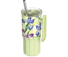 Quokka Umi - Stainless Steel Thermal Mug 720 ml with Straw and Silicone Coaster (Žalias Tea)