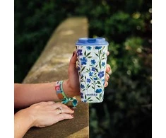 Quokka Vaso Cafe Doble Pared - Plastikinis puodelis su dvigubomis sienelėmis 450 ml (Ditsy Bloom)