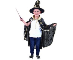 Rappa Children kostiumas-apsiaustas, magiškas juodas + kepurė