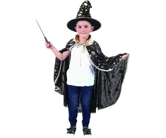 Rappa Children kostiumas-apsiaustas, magiškas juodas + kepurė