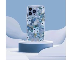 Rifle Paper Skaidrus šautuvų popierius – dėklas, skirtas iPhone 14 Pro Max (Garden Party Mėlyna)