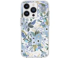 Rifle Paper Skaidrus šautuvų popierius – dėklas, skirtas iPhone 14 Pro (Garden Party Mėlyna)