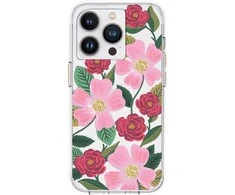 Rifle Paper Skaidrus šautuvų popierius – aukso spalvos dėklas skirtas iPhone 14 Pro Max (Rose Garden)