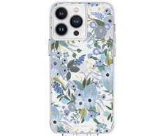 Rifle Paper Skaidrus šautuvų popierius – dėklas, skirtas iPhone 14 Pro Max (Garden Party Mėlyna)