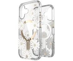 Speck Presidio Lux ClickLock &amp; MagSafe – dėklas, skirtas iPhone 16 (Sunshine Daisies / skaidrus / auksinis)