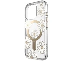 Speck Presidio Lux ClickLock &amp; MagSafe – dėklas, skirtas „iPhone 16 Pro“ („Sunshine Daisies“ / skaidrus / auksinis)