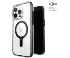 Speck Presidio Perfect-Clear ClickLock &amp; Magsafe – dėklas, skirtas iPhone 15 Pro Max (skaidrus / matinis juodas / šiferio pilkas)