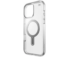 Speck Presidio Perfect-Clear ClickLock &amp; MagSafe – dėklas, skirtas iPhone 16 Pro Max (skaidrus / chromo apdaila / ramus sidabras)