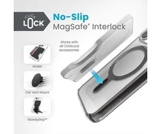Speck Presidio Perfect-Clear ClickLock &amp; Magsafe – dėklas, skirtas iPhone 15 Pro (skaidrus / matinis juodas / šiferio pilkas)
