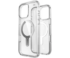 Speck Presidio Perfect-Clear ClickLock &amp; MagSafe – dėklas, skirtas iPhone 16 Pro Max (skaidrus / chromo apdaila / ramus sidabras)