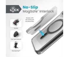 Speck Presidio Perfect-Clear ClickLock &amp; Magsafe – dėklas, skirtas iPhone 15 Pro Max (skaidrus / matinis juodas / šiferio pilkas)