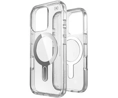 Speck Presidio Perfect-Clear ClickLock &amp; MagSafe – dėklas, skirtas iPhone 16 Pro (skaidrus / chromo apdaila / ramus sidabras)