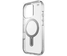 Speck Presidio Perfect-Clear ClickLock &amp; MagSafe – dėklas, skirtas iPhone 16 Pro (skaidrus / chromo apdaila / ramus sidabras)
