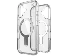Speck Presidio Perfect-Clear ClickLock &amp; MagSafe – dėklas, skirtas iPhone 16 (skaidrus / chromo apdaila / ramus sidabras)