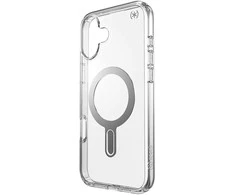 Speck Presidio Perfect-Clear ClickLock &amp; MagSafe – dėklas, skirtas iPhone 16 Plus (skaidrus / chromo apdaila / ramus sidabras)