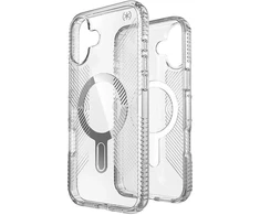 Speck Presidio Perfect-Clear Grip ClickLock &amp; MagSafe – dėklas, skirtas iPhone 16 Plus (skaidrus / chromo apdaila / ramus sidabras)