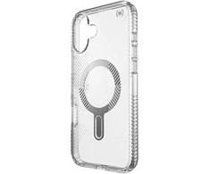Speck Presidio Perfect-Clear Grip ClickLock &amp; MagSafe – dėklas, skirtas iPhone 16 Plus (skaidrus / chromo apdaila / ramus sidabras)