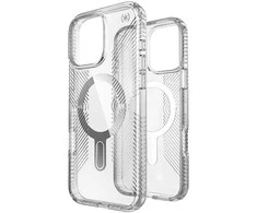Speck Presidio Perfect-Clear Grip ClickLock &amp; MagSafe – dėklas, skirtas iPhone 16 Pro Max (skaidrus / chromo apdaila / ramus sidabras)