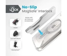 Speck Presidio Perfect-Clear Grip ClickLock &amp; MagSafe – dėklas, skirtas iPhone 16e / iPhone 15 / iPhone 14 / iPhone 13 (Clear / Chrome Finish / Serene Sidabrinis)