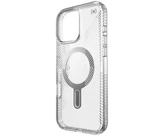Speck Presidio Perfect-Clear Grip ClickLock &amp; MagSafe – dėklas, skirtas iPhone 16 Pro Max (skaidrus / chromo apdaila / ramus sidabras)