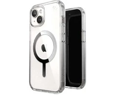 Speck Presidio Perfect-Clear MagSafe – dėklas, skirtas „iPhone 15“ / „iPhone 14“ / „iPhone 13“ (skaidrus / chromo apdaila / ramus sidabras)