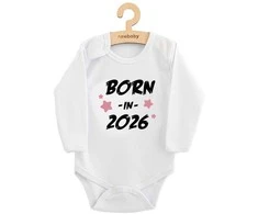 Vaikiškas raštuotas bodis „New Baby BORN IN 2026“ rožinis, 62 (3-6 mėn.)