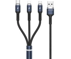 WEKOME WDC-119 Fython serija – trys viename USB-A su „Lightning“ + USB-C + mikro USB PD jungties laidas 1,2 m (juodas)