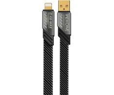 WEKOME WDC-190 Mecha serija – USB-A ir žaibiško įkrovimo jungiamasis laidas, 1 m (tamsumas)