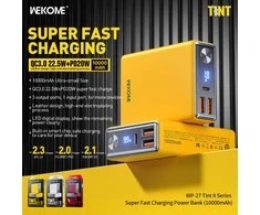 WEKOME WP-27 atspalvių serija – maitinimo blokas 10 000 mAh itin greitas įkrovimas USB-C PD 20W + 2x USB-A QC3.0 22.5W (balta)