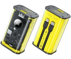 WEKOME WP-345 Vanguard serija – 10 000 mAh maitinimo blokas, greitas įkrovimas naudojant įmontuotą USB-C ir Lightning PD 20 W laidą + QC 22,5 W (geltona)