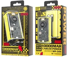 WEKOME WP-345 Vanguard serija – 10 000 mAh maitinimo blokas, greitas įkrovimas naudojant įmontuotą USB-C ir Lightning PD 20 W laidą + QC 22,5 W (geltona)