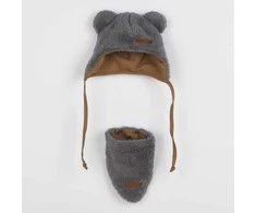 Žieminė kūdikio kepurė su kaklaskarėle New Baby Teddy bear pilka, 80 (9-12m), 80 (9-12m) dydis