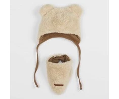 Žieminė kūdikių kepurė su kaklo skara New Baby Teddy bear smėlio spalvos, 80 (9-12m), 80 (9-12m) dydis