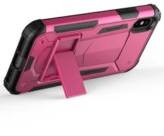 Dėklas „Zizo Hybrid Transformer“ dangtelis – tvirtas „iPhone X“ dangtelis su atrama (karštai rožinė / juoda)