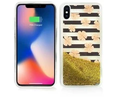 Zizo Liquid Glitter Star dėklas, skirtas iPhone X (rožinės gėlės)