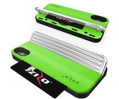 Dėklas „Zizo Retro“ serija – piniginės nugarėlė su magnetiniu užsegimu ir įmontuotu stovu, skirta „iPhone Xs“ / X (neoninė žalia / sidabrinė)