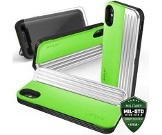 Dėklas „Zizo Retro“ serija – piniginės nugarėlė su magnetiniu užsegimu ir įmontuotu stovu, skirta „iPhone Xs“ / X (neoninė žalia / sidabrinė)