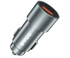BWOO 38W greitasis automobilinis įkroviklis BO-CC73 QC 18W + PD 20W, pilkai sidabrinis