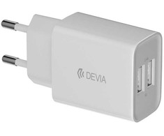 Įkroviklis buitinis Devia Smart su dviem USB jungtimis (2.4A) baltas