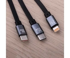 Forever 3in1 laidas USB – Lightning + 2x USB-C 1,2 m 100W juodas