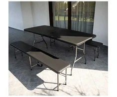 Gardlov Folding garden table 180cm + 2 benches - juodas