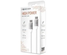Forever kabelis USB-C - USB-C 1,2 m 3A 20W WHP12320 baltos spalvos