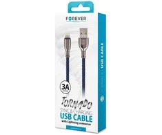 Forever Tornado USB – Lightning laidas 1,0 m 3A tamsiai mėlynas