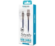 Forever Tornado laidas USB – USB-C 1,0 m 3A tamsiai mėlynas