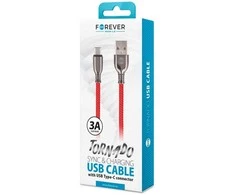 Forever Tornado kabelis USB - USB-C 1,0 m 3A raudonos spalvos