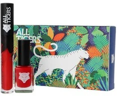 „Set All Tigers“: natūralūs ir veganiški skysti lūpų dažai „888 Call Me Queen“, 8 ml + natūralūs ir veganiški „Nagu lakas“ „298 Hit It Big“, 11 ml