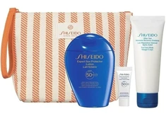 Rinkinys „Shiseido Expert“ apsauginis losjonas nuo saulės SPF50+ 150 ml + „Expert Sun Kreminis“ 5 ml + intensyviai atsinaujinanti emulsija po deginimosi 75 ml + maišelis