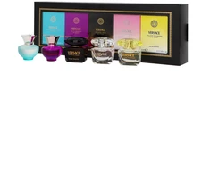 Versace Miniatures Collection EDT rinkinys moterims (EDT Geltona Diamond 5 ml + EDT Bright Crystal 5 ml + EDT Crystal Noir 5 ml + EDP Dylan Violetinė 5 ml + EDT Dylan Turquoise 5 ml)