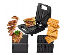 3-in-1 sumuštinių keptuvė, vaflinė, panini grilis, 800 W galia, nelimpanti danga, Happy people KK-42